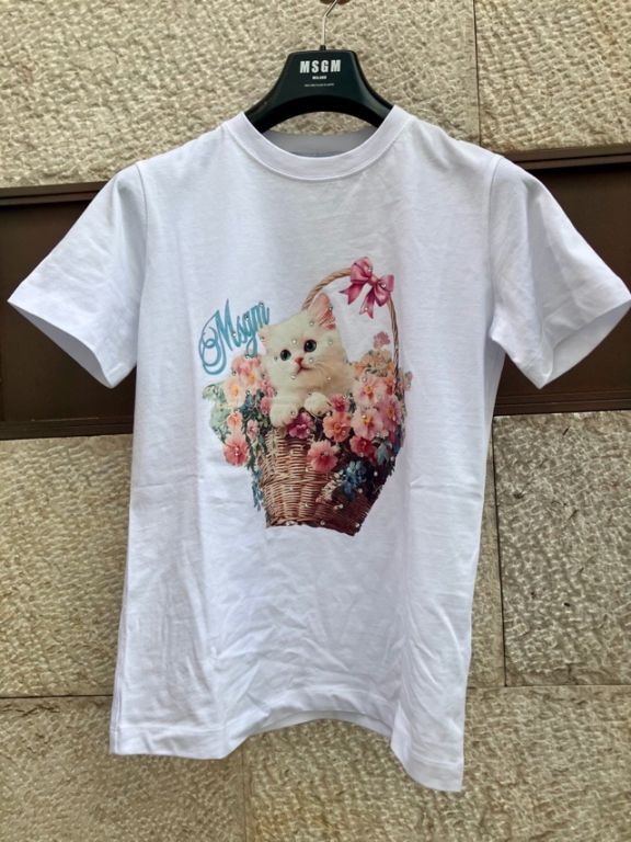 MSGM   CAT プリント ラインストーン付き Tシャツ   4041MDM136SE  　WHITE (01)  エムエスジーエム
