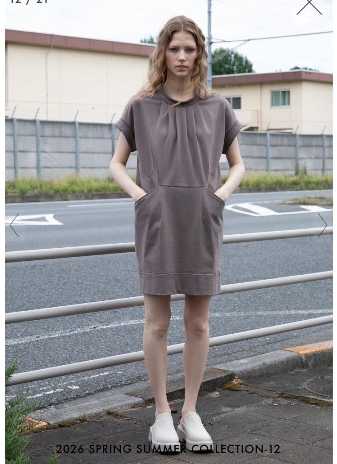 AKANE UTSUNOMIYA アカネ ウツノミヤ コク－ンシルエットワンピース  SPA-FOP32-2007　SAND