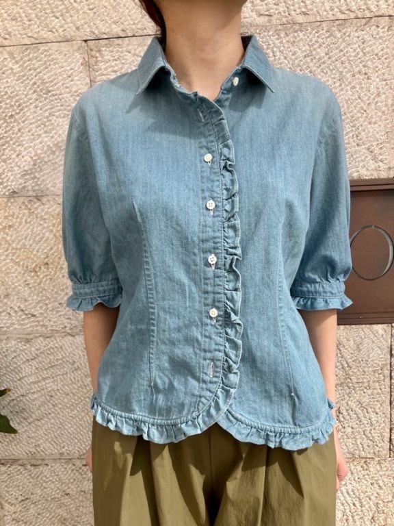 BEATINGHEART　BB028M1    デニム フリル シャツ ブラウス    BLUE (B3)   ビーティングハート