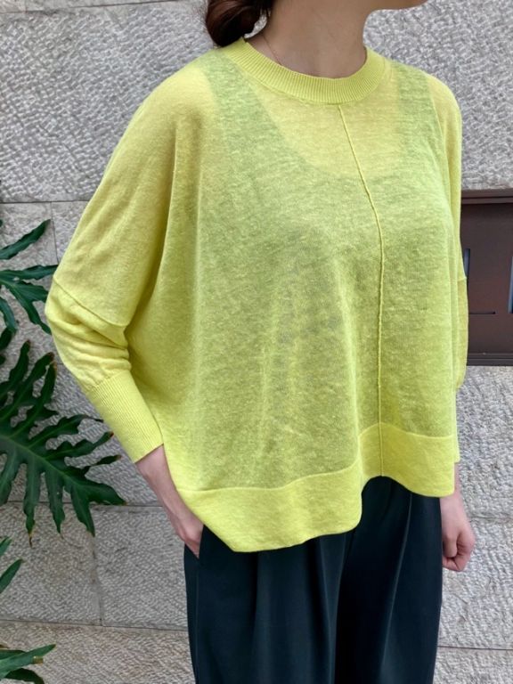 BEATINGHEART　Ａライン 丸首 七分袖 シアー ニット プルオーバー   BK203M1   GREEN (Ｇ3) OFF WHITE（Ｎ0）YELLOW（Ｙ3）    ビーティングハート