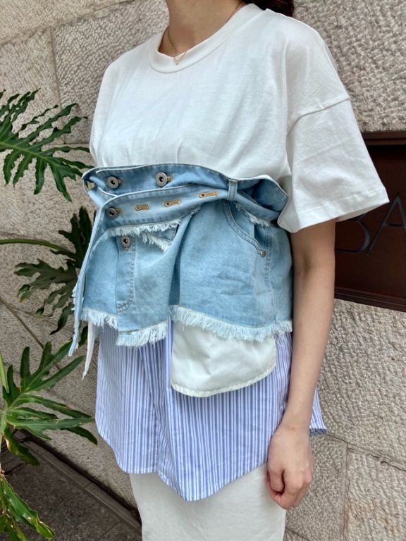 AULA AILA  レイヤードデザインTシャツ   1262-08016  WHITE×LT.BLUE(01) アウラアイラ