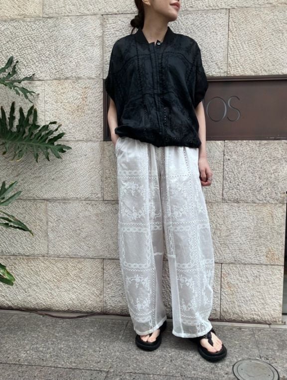 MARECHAL TERRE  レース ワイド コクーン パンツ    ZMT263PT218    BLACK (009) / OFF WHITE (002）　マルシャルテル