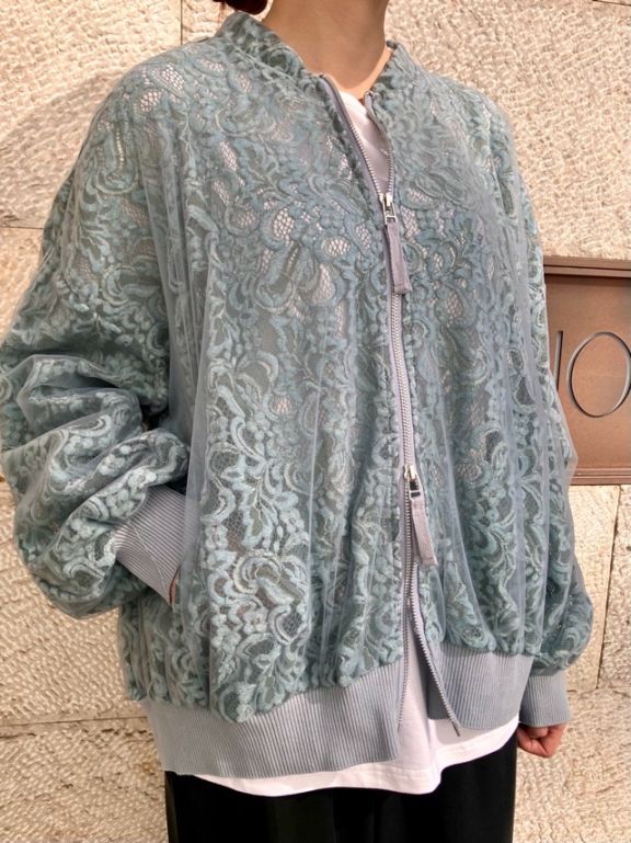 AULA AILA   1263-02005  レース チュール ブルゾン　KHAKI（36) / BLUE (90)  アウラアイラ