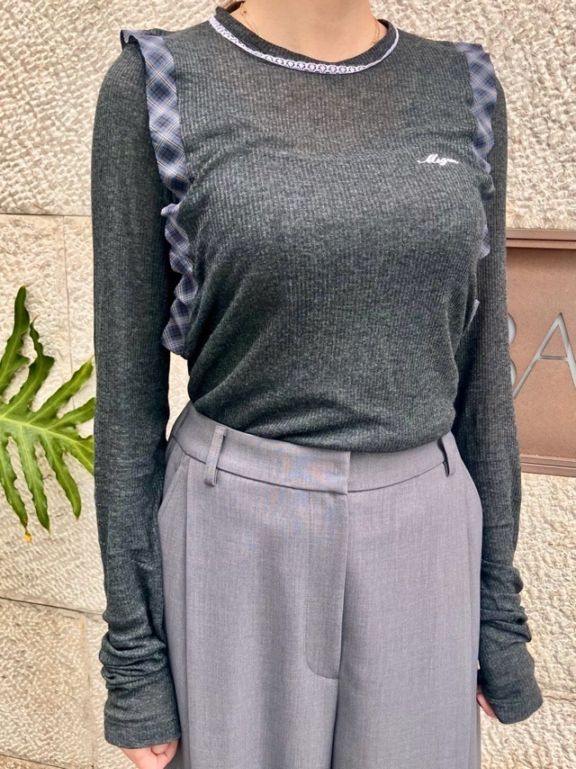 MSGM   4141MDM109  GRAY (97) チェックフリル リブプルオーバー  エムエスジーエム