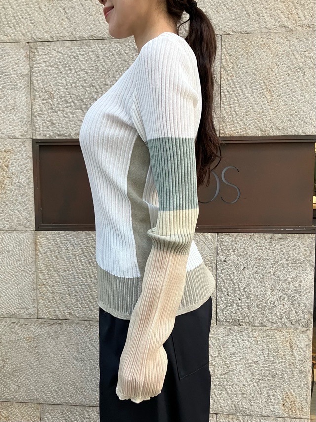 MARECHAL TERRE 　異素材MIX　リブニット　ZMT251KN017 マルシャルテル　081グレーベージュ/009ブラック/002オフホワイト