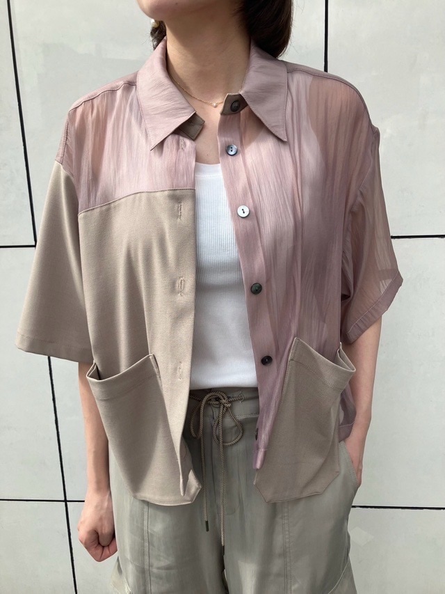 MARECHAL TERRE マルシャルテル 異素材MIX半袖ブラウス BLUE ZMT242BL110