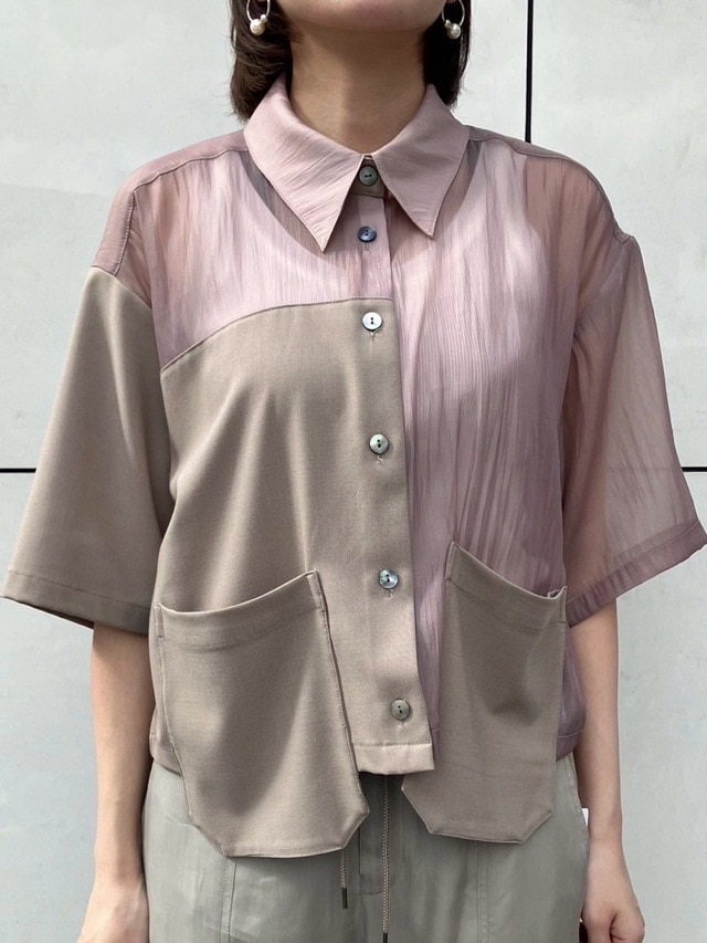 MARECHAL TERRE マルシャルテル 異素材MIX半袖ブラウス BLUE ZMT242BL110