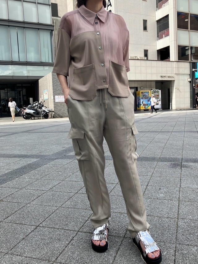 MARECHAL TERRE マルシャルテル 異素材MIX半袖ブラウス BLUE ZMT242BL110