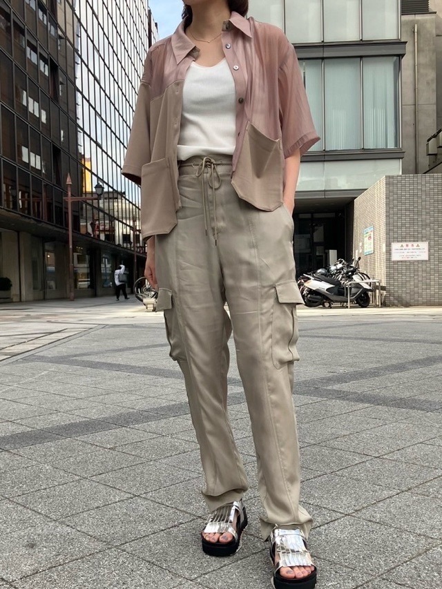 MARECHAL TERRE マルシャルテル 異素材MIX半袖ブラウス BLUE ZMT242BL110