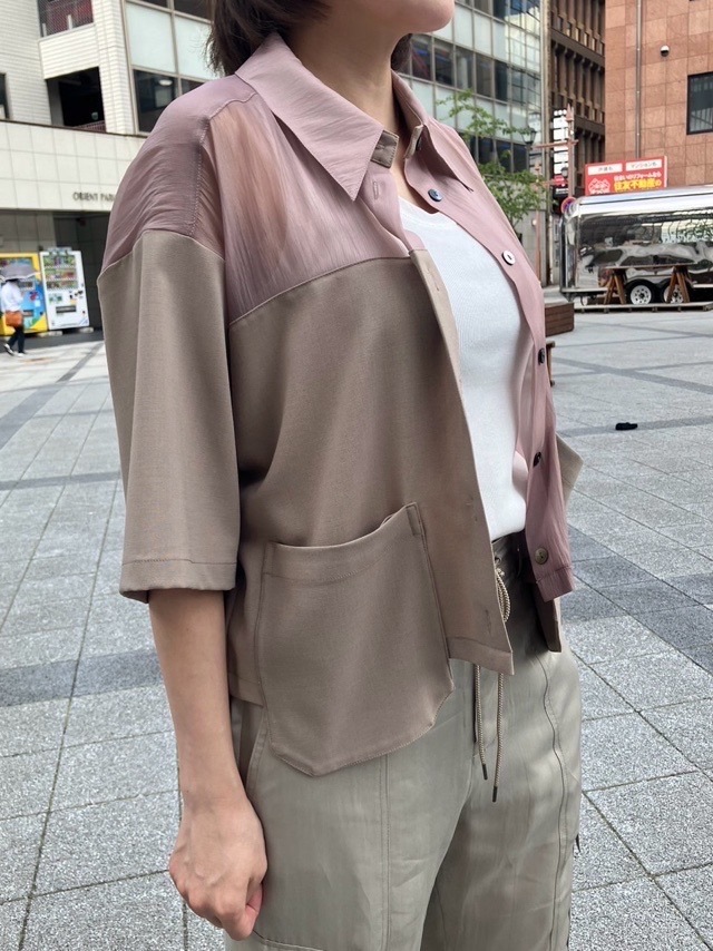 MARECHAL TERRE マルシャルテル 異素材MIX半袖ブラウス BLUE ZMT242BL110