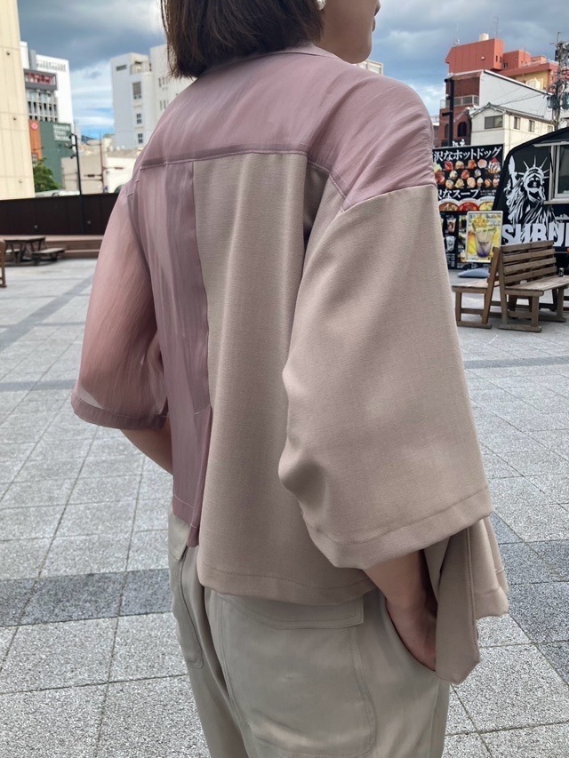 MARECHAL TERRE マルシャルテル 異素材MIX半袖ブラウス BLUE ZMT242BL110