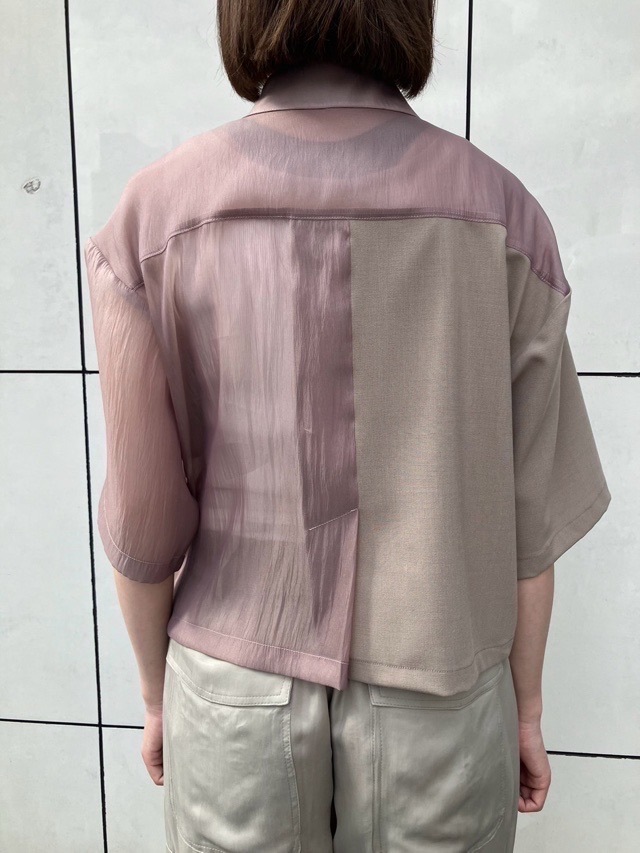 MARECHAL TERRE マルシャルテル 異素材MIX半袖ブラウス BLUE ZMT242BL110