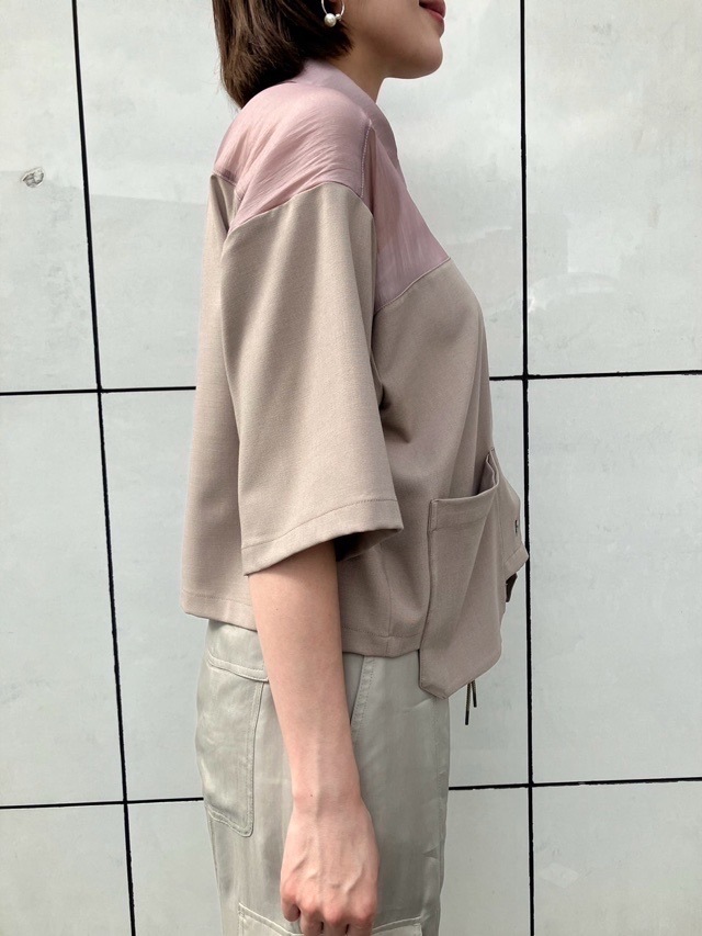 MARECHAL TERRE マルシャルテル 異素材MIX半袖ブラウス BLUE ZMT242BL110