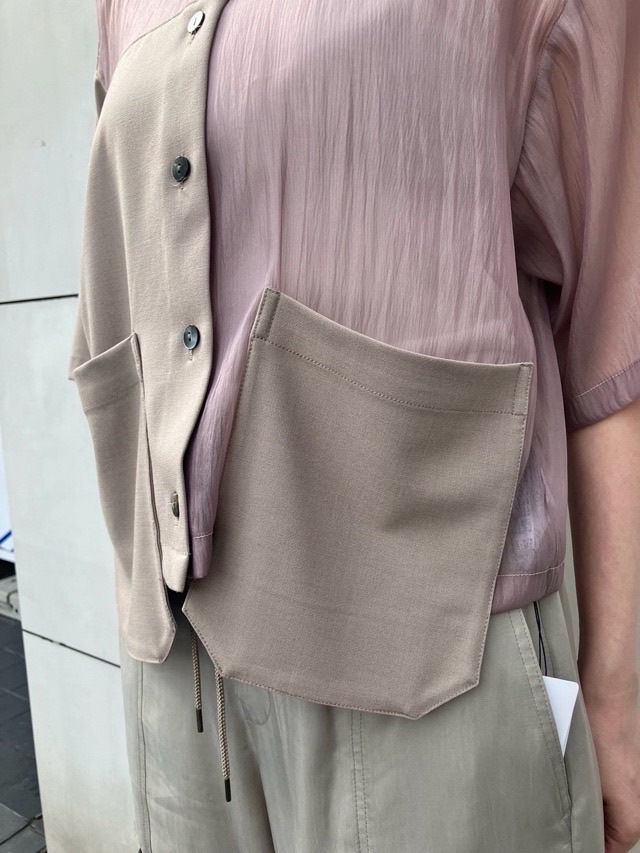 MARECHAL TERRE マルシャルテル 異素材MIX半袖ブラウス BLUE ZMT242BL110