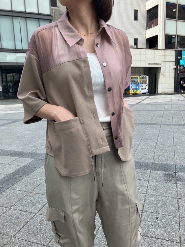 MARECHAL TERRE マルシャルテル 異素材MIX半袖ブラウス BLUE ZMT242BL110