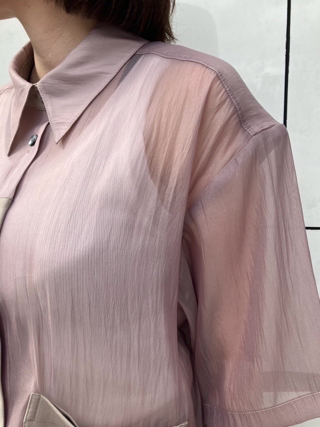 MARECHAL TERRE マルシャルテル 異素材MIX半袖ブラウス BLUE ZMT242BL110