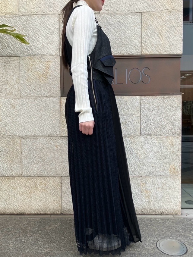 AULA AILA デニムコンビネーション ジャンパ―スカート 1251-03020 インディゴ（95）/ブラック（19）アウラアイラ