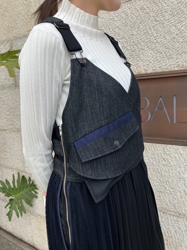 AULA AILA デニムコンビネーション ジャンパ―スカート 1251-03020 インディゴ（95）/ブラック（19）アウラアイラ