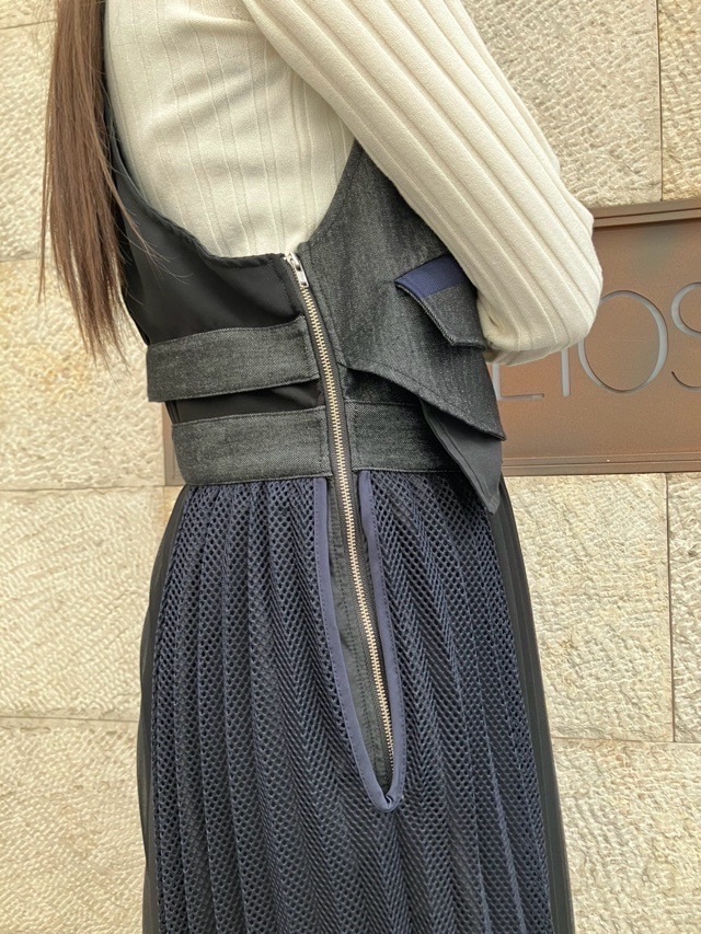 AULA AILA デニムコンビネーション ジャンパ―スカート 1251-03020 インディゴ（95）/ブラック（19）アウラアイラ