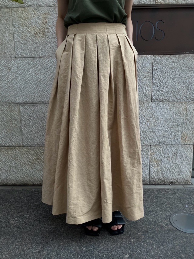 BEATINGHEART 綿・麻 プリーツ スカート BS208L1 BEIGE / KHAKI ビーティングハート