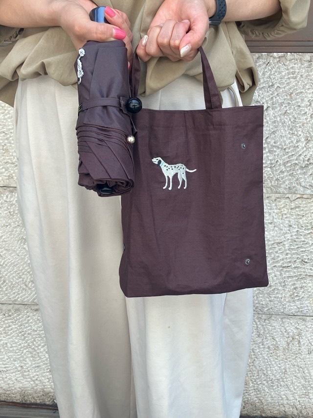 DEMODEE  デモデ　オリジナル イラスト DOG 刺繍 日傘　BROWN　26SUM011  