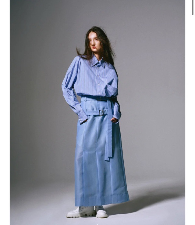 EZUMi  エズミ  BIG ポケット コットン シャツ ブラウス  BLACK / BLUE STRIPE　YESS25TP01