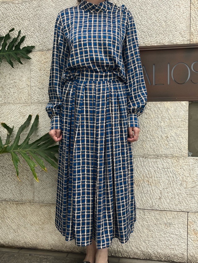 BEATINGHEART タイル柄 ギャザー プリーツ スカート BS004L2 BLUE(B5)/BROWN(M6) ビーティングハート