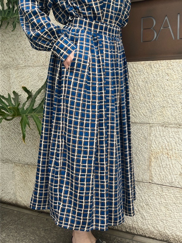 BEATINGHEART タイル柄 ギャザー プリーツ スカート BS004L2 BLUE(B5)/BROWN(M6) ビーティングハート