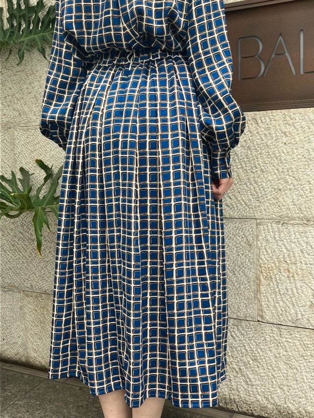 BEATINGHEART タイル柄 ギャザー プリーツ スカート BS004L2 BLUE(B5)/BROWN(M6) ビーティングハート