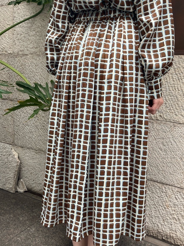 BEATINGHEART タイル柄 ギャザー プリーツ スカート BS004L2 BLUE(B5)/BROWN(M6) ビーティングハート