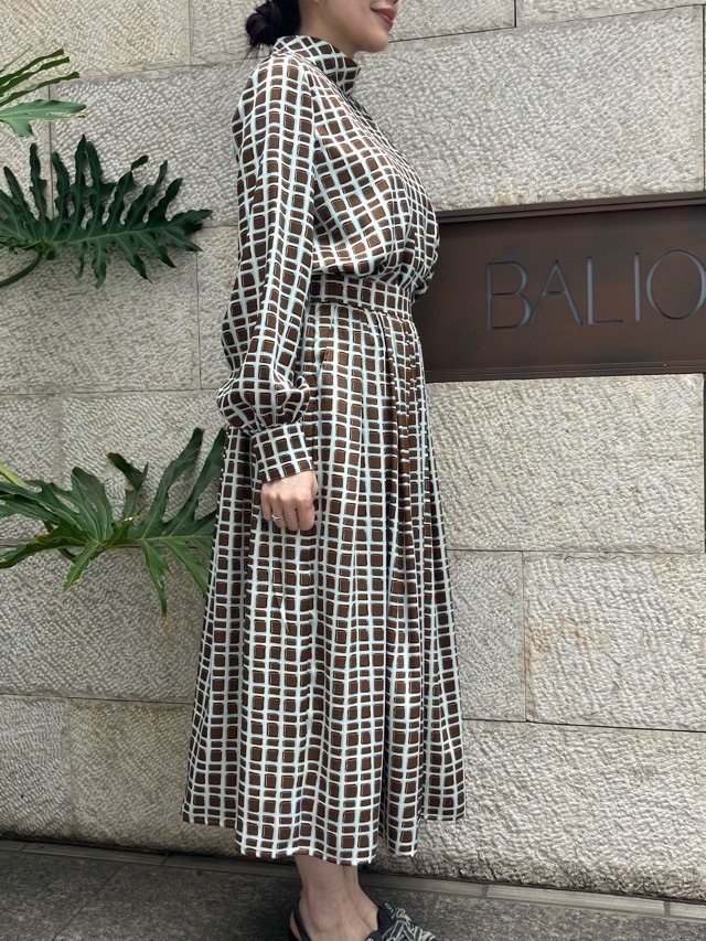 BEATINGHEART タイル柄 ギャザー プリーツ スカート BS004L2 BLUE(B5)/BROWN(M6) ビーティングハート