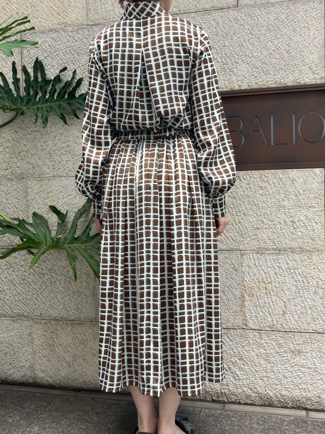 BEATINGHEART タイル柄 ギャザー プリーツ スカート BS004L2 BLUE(B5)/BROWN(M6) ビーティングハート