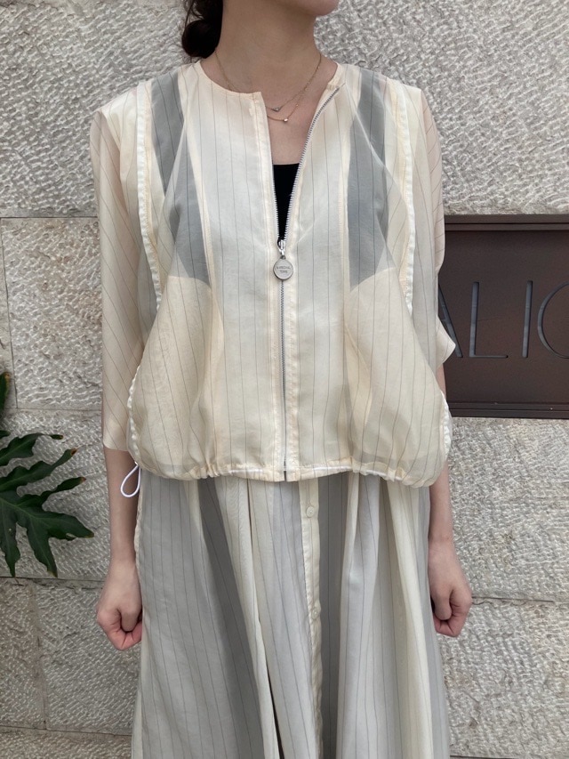 MARECHAL TERRE ZMT262BZ124 マルシャルテル ストライプ オガンジー ブルゾン IVORY (003) / GRAY (015) / CHARCOAL GRAY (017)