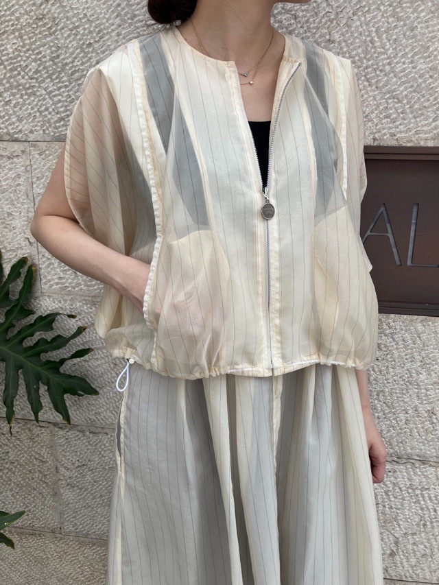 MARECHAL TERRE ZMT262BZ124 マルシャルテル ストライプ オガンジー ブルゾン IVORY (003) / GRAY (015) / CHARCOAL GRAY (017)