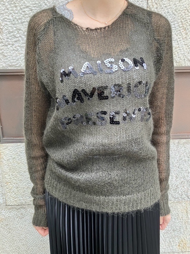 MAISON MAVERICK PRESENTS　 スパンコールロゴ ローゲージ ニット　　MM5072　KHAKI /BLACK /GRAY メゾン マヴェリック プレゼンツ
