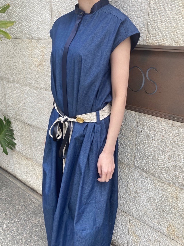 HARIKAE ロープ ベルト付き ノースリーブ ロングワンピース BLUE H0445 ハリカエ