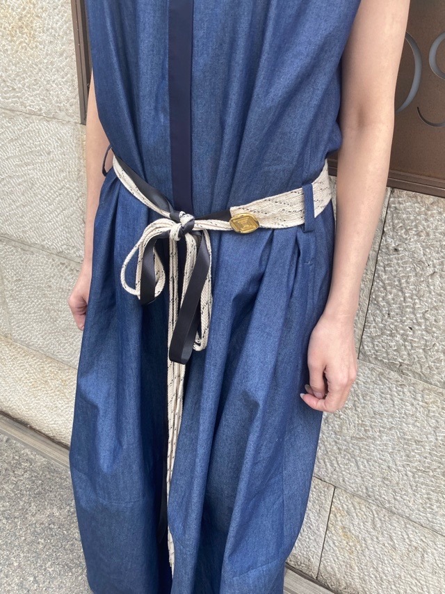 HARIKAE ロープ ベルト付き ノースリーブ ロングワンピース BLUE H0445 ハリカエ