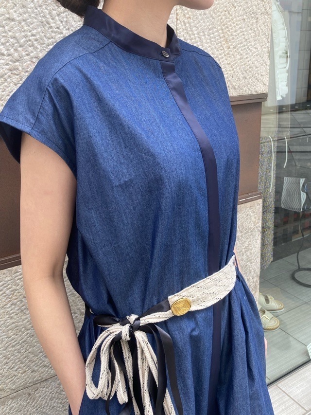 HARIKAE ロープ ベルト付き ノースリーブ ロングワンピース BLUE H0445 ハリカエ