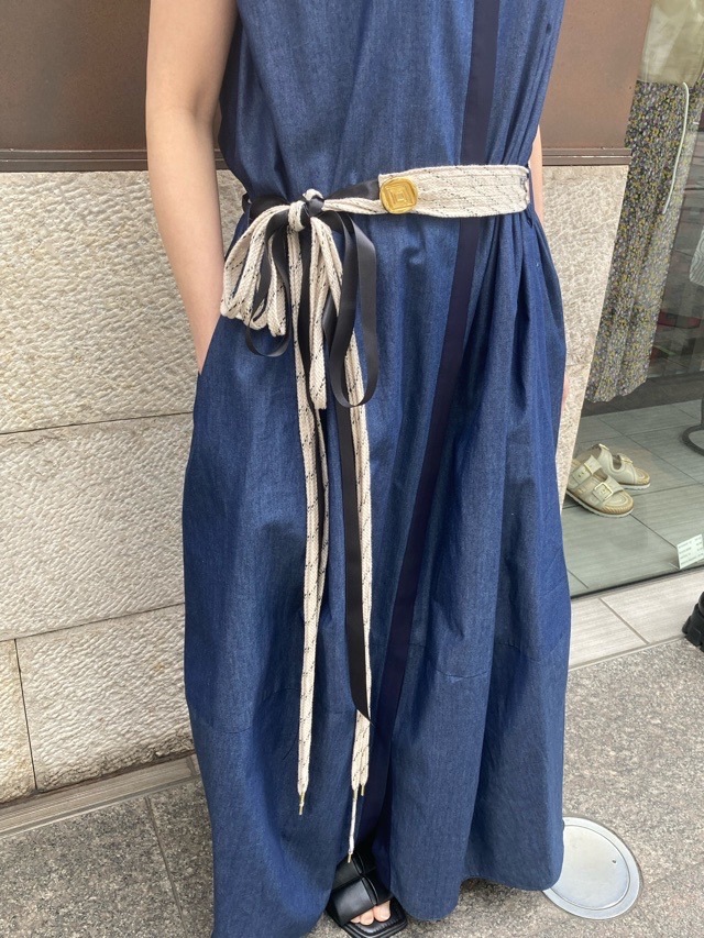 HARIKAE ロープ ベルト付き ノースリーブ ロングワンピース BLUE H0445 ハリカエ