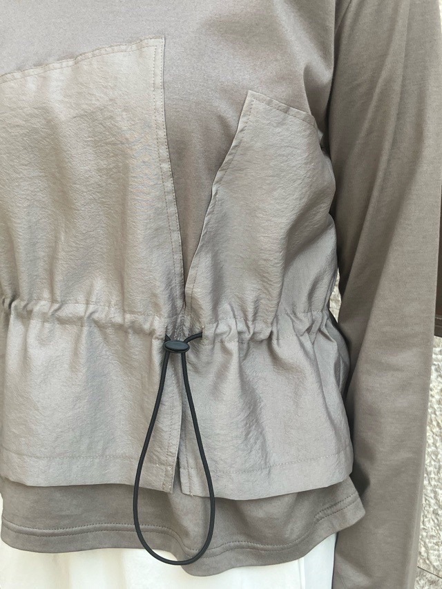 MARECHAL TERRE 　異素材 MIX コードストッパー プルオーバー　ZMT251CT012 （047）KHAKI　マルシャルテル