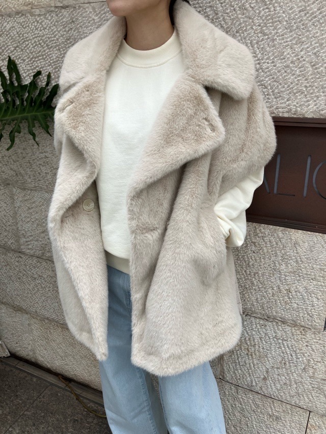 MARECHAL TERRE フェイクファースリ-ブレスアウター ZMT254VT313 (119)BLACK/(031)LIGHT BEIGE/(037)BROWNマルシャルテル