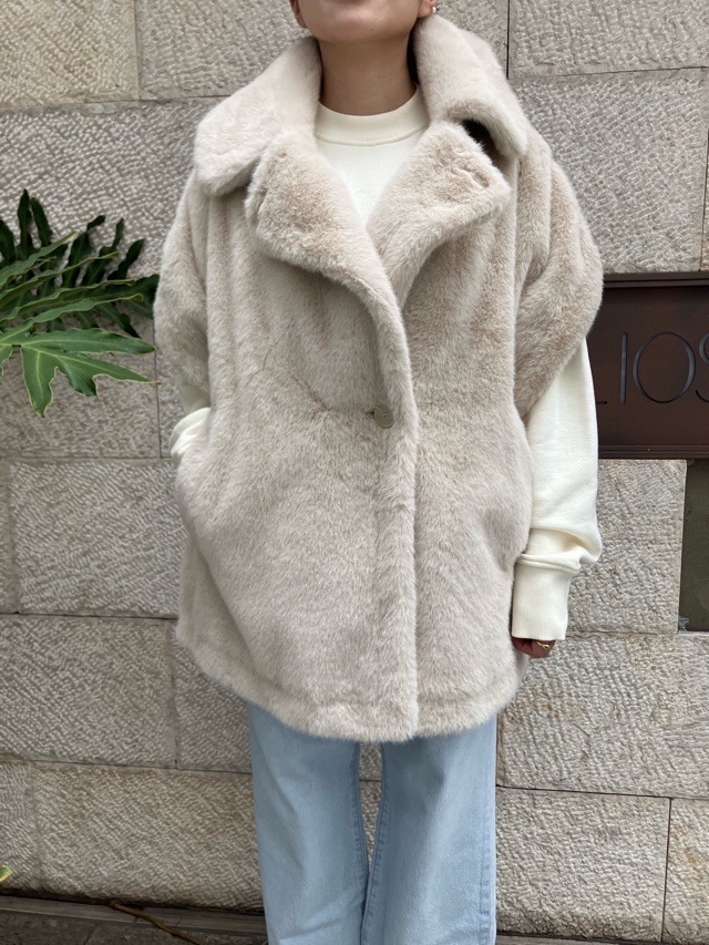 MARECHAL TERRE フェイクファースリ-ブレスアウター ZMT254VT313 (119)BLACK/(031)LIGHT BEIGE/(037)BROWNマルシャルテル