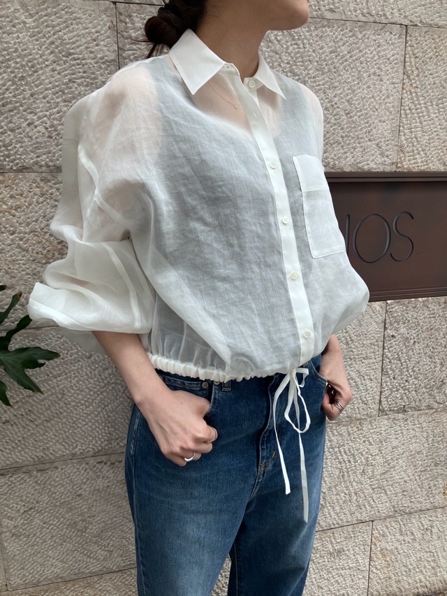 BEATINGHEART シアー オーガンジー ボリュームスリーブ シャツ ブラウス BB242M1 WHITE (N0) / GRAY (N2) / BLACK (N6) ビーティングハート