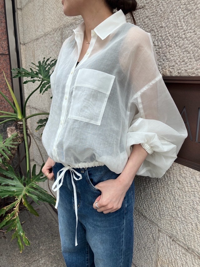 BEATINGHEART シアー オーガンジー ボリュームスリーブ シャツ ブラウス BB242M1 WHITE (N0) / GRAY (N2) / BLACK (N6) ビーティングハート