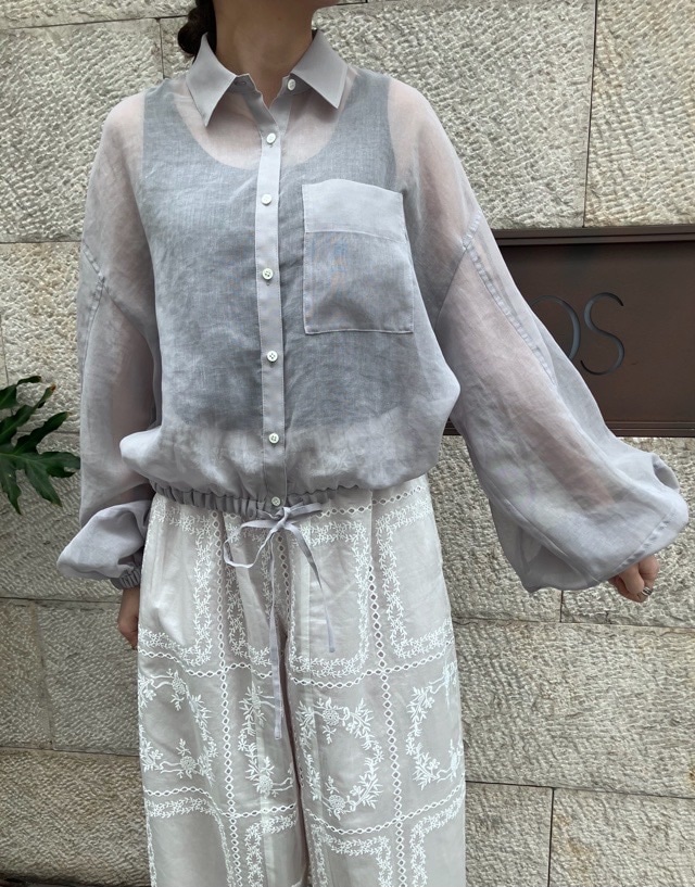 BEATINGHEART シアー オーガンジー ボリュームスリーブ シャツ ブラウス BB242M1 WHITE (N0) / GRAY (N2) / BLACK (N6) ビーティングハート