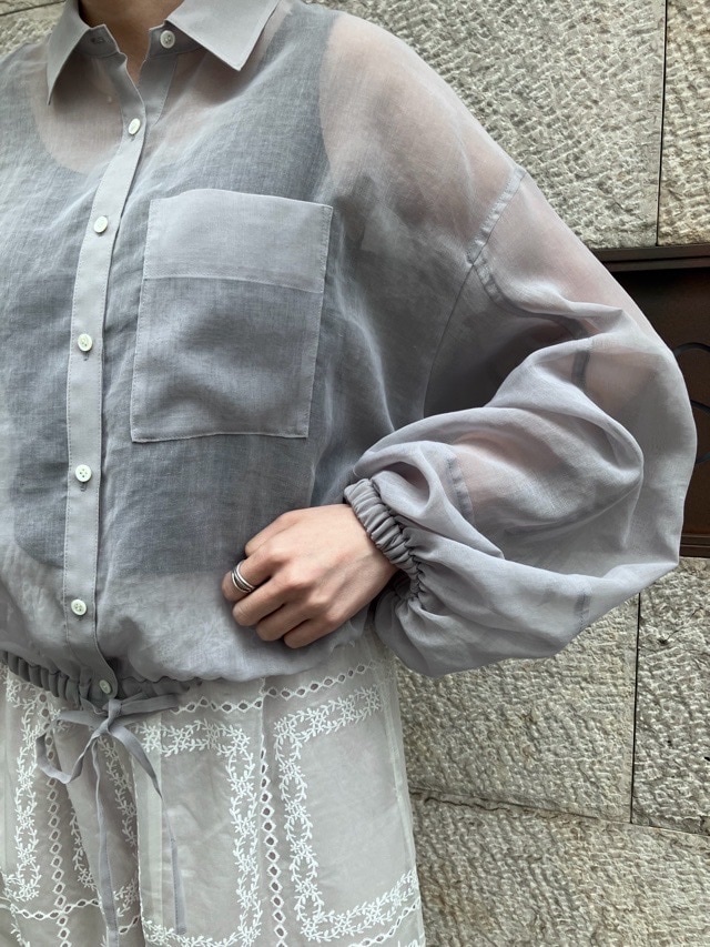 BEATINGHEART シアー オーガンジー ボリュームスリーブ シャツ ブラウス BB242M1 WHITE (N0) / GRAY (N2) / BLACK (N6) ビーティングハート