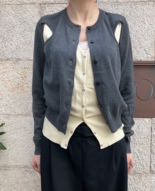 AKANE UTSUNOMIYA アカネ ウツノミヤ  イミテーションニットカーディガン  SPA-FK02-1001　GREY/BROWN 