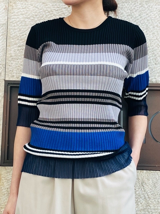 AULA AILA マルチ ボーダー ニット プルオーバー GRAY(12) / WHITE(02