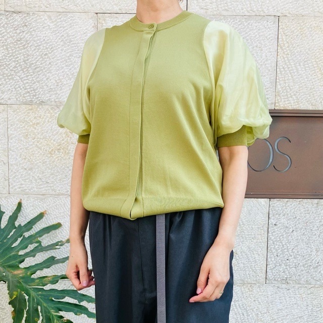 MARECHAL TERRE   ふんわり半袖オーガンジーカーディガン　　WHITE/GREEN/BLUE   ZMT243KN200　マルシャルテル