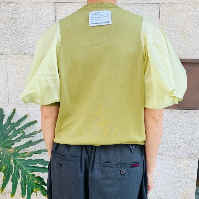 MARECHAL TERRE   ふんわり半袖オーガンジーカーディガン　　WHITE/GREEN/BLUE   ZMT243KN200　マルシャルテル